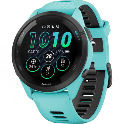 Смарт-годинник Garmin Forerunner 265 Black Bezel w. Aqua Case and Aqua/Black Silicone Band (010-02810-02/12)