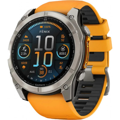 Спортивний годинник Garmin Fenix 8 47mm AMOLED Sapphire Titanium w. Spark Orange/Graphite Silicone Band (010-02904-10/11)