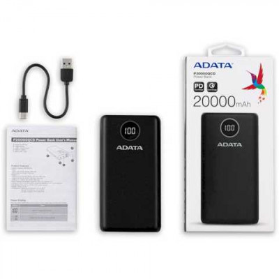 Зовнішній акумулятор (Power Bank) ADATA Powerbank P20000QCD 20000mAh QC/PD black (AP20000QCD-DGT-CBK)