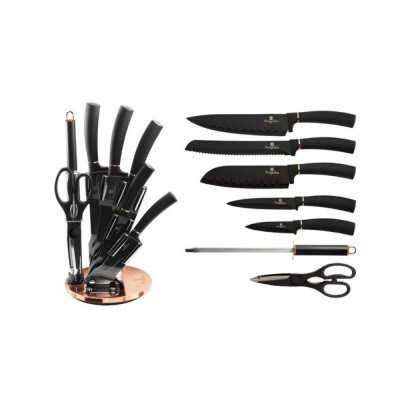 Набір ножів на залізній підставці Berlinger Haus BLACK ROSE Collection 8 предметів (BH-2421)