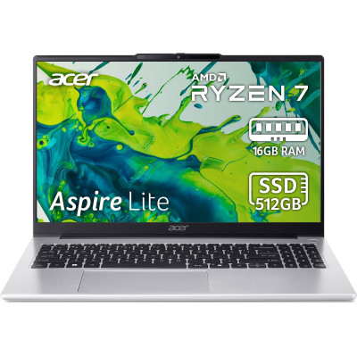 Ноутбук Acer Aspire Lite 15 AL15-45P- R07Z (NX.DLQEX.002), 15.6", Full HD IPS, AMD Ryzen 7 5825U, 16GB, SSD 512GB, Free DOS, світло-сріблястий