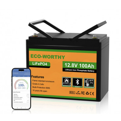 Акумулятор для ДБЖ/інвертора Eco-Worthy LiFePO4 12.8V 100Ah Bluetooth (L13080202138-1)