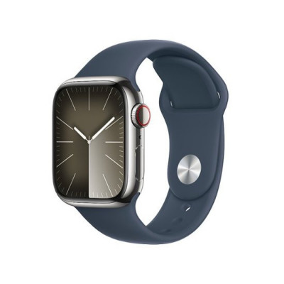 Смарт-годинник Apple Watch Series 9 GPS + Cellular 41mm Silver S. Steel Case w. Storm Blue Sport Band - S/M (MRJ23)