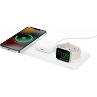 Мережевий, бездротовий зарядний пристрій Belkin BOOST CHARGE PRO 3-in-1 Wireless Charging Pad with MagSafe White (HPU82, WIZ016vfWH)