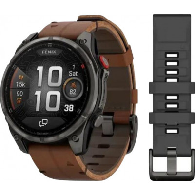 Смарт-годинник Garmin Fenix 8 Pro 47 mm AMOLED Carbon Gray DLC Titanium with Chestnut Leather Band (010-03198-40)