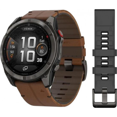 Смарт-годинник Garmin Fenix 8 Pro 51 mm AMOLED Carbon Gray DLC Titanium with Chestnut Leather Band (010-03199-40)