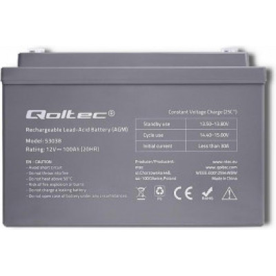 Акумулятор для ДБЖ/інвертора Qoltec AGM 12V 100Ah (53038)