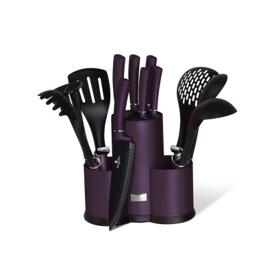 Кухонний набір із підставкою 12 предметів Berlinger Haus Purple Eclipse Collection (BH-6258)