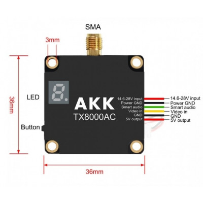 Відеопередавач AKK TX8000 AC 4.9-6.0GHz 8W (96 каналів)