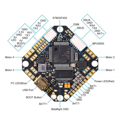 Контролер BetaFPV Toothpick F405 2-4S AIO 20A BL32 V4 BMI270 для квадрокоптерів