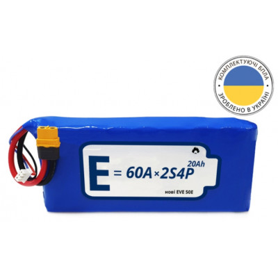 Аккумуляторная сборка 2S4P Energy Life 19600 мАч EVE 21700-EVE50E Li-Ion 12AWG XT60-F (001)