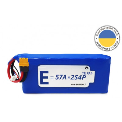 Аккумуляторная сборка 2S4P Energy Life 19400мАч LG 21700-M50 Li-Ion 12AWG XT60-F