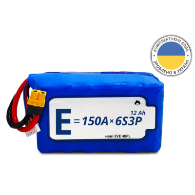 Аккумуляторная батарея 6S3P Energy Life 12000 мАч EVE 21700-40P Li-Ion 10AWG XT60-F (001)