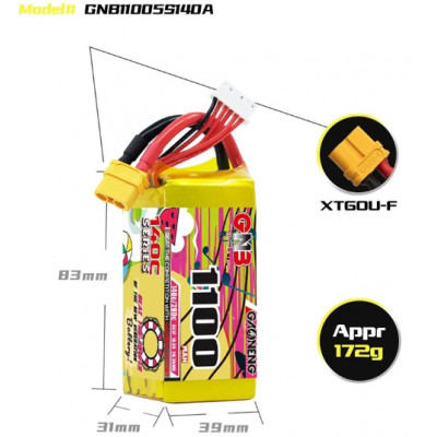 Акумулятор GNB 18.5V 1100mah 140C 5S1P XT60U