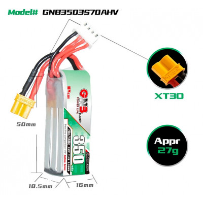 Акумулятор GNB 11.4V 350mah 70C 3S1P HV XT30U