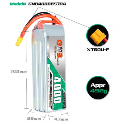 Акумулятор GNB 22.2V 4000mah 70C 6S1P XT90H
