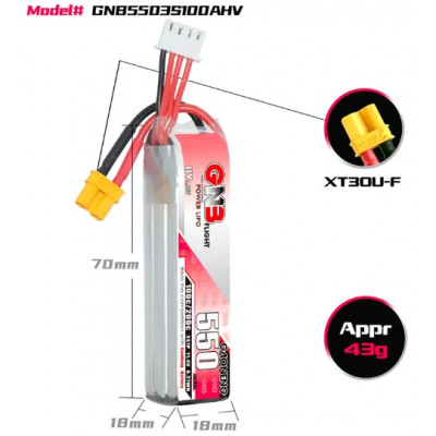 Акумулятор GNB 11.4V 550mah 100C 3S1P HV LONG TYPE XT30U