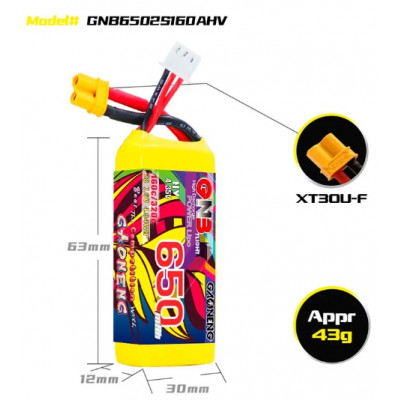 Акумулятор GNB 7.6V 650mah 160C Li-Po 2S1P HV XT30