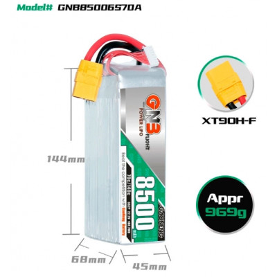 Акумулятор GNB 22.2V 8500mah 70C Li-Po 6S1P XT90