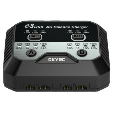 Зарядний пристрій дуо SkyRC e3 duo 20Wx2 2.2A з/БЖ для Li-Pol/Li-Fe/Li-HV 2-3S акумуляторів (SK-100164)